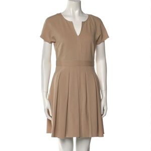 Tibi Tan Pleated A-line Mini Dress V-neck